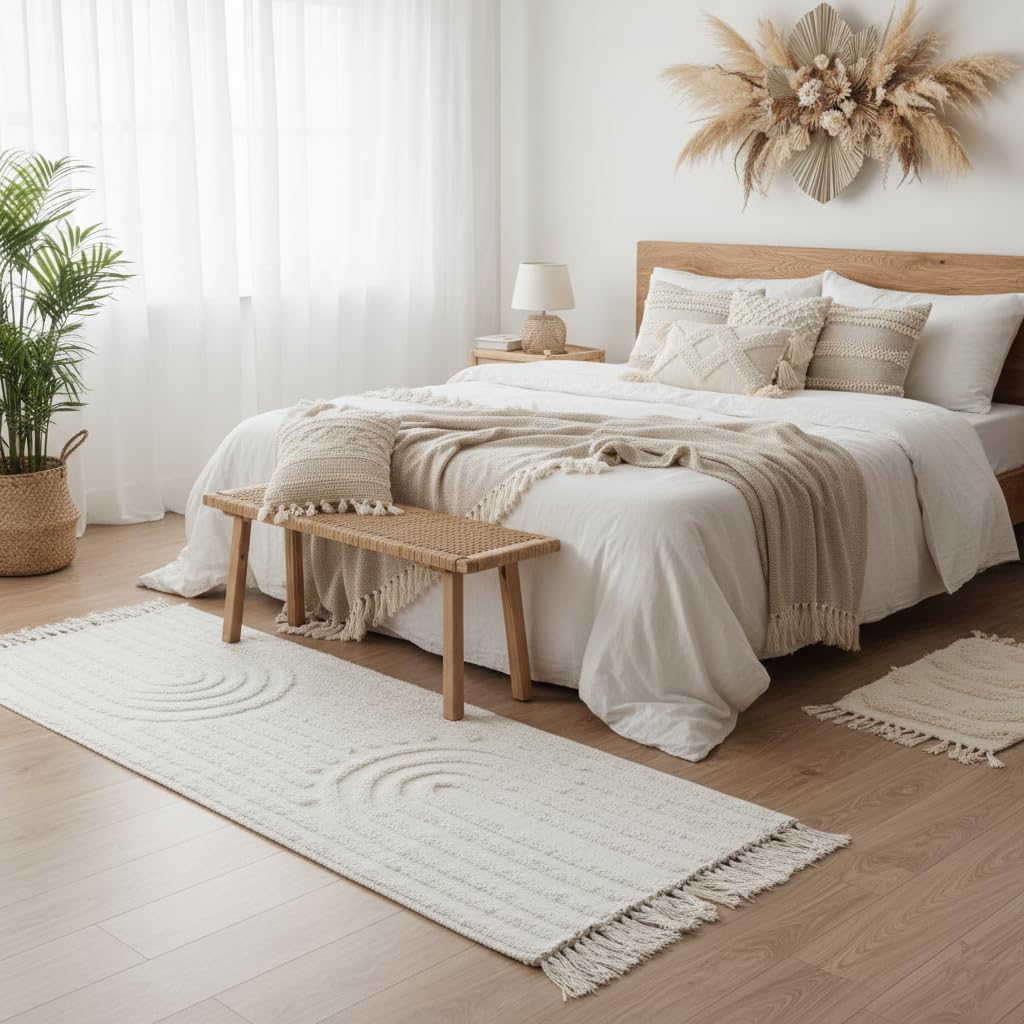 2x5 Beige Boho Tassel Runner