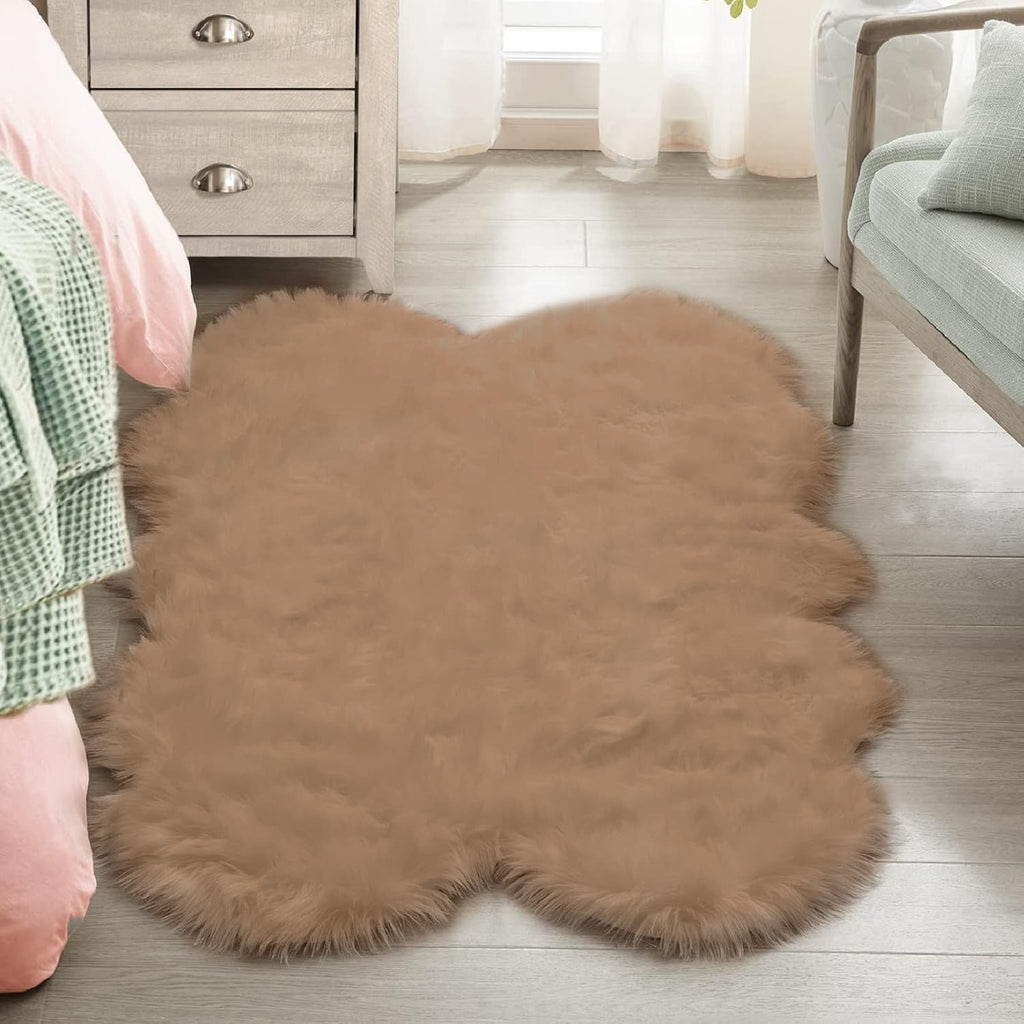 4x6 Washable Beige Faux Sheepskin Shag Area Rug