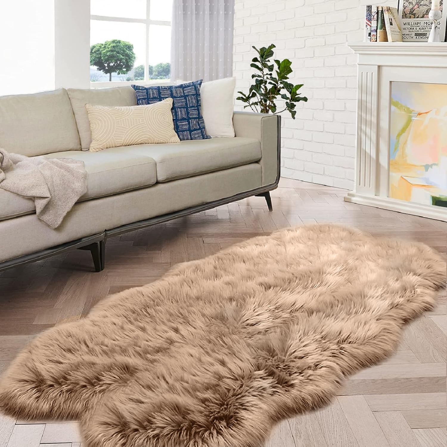 4x6 Washable Beige Faux Sheepskin Shag Area Rug