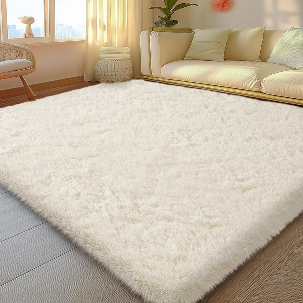 5x7 Cream White Fluffy Non-Slip Shag Area Rug