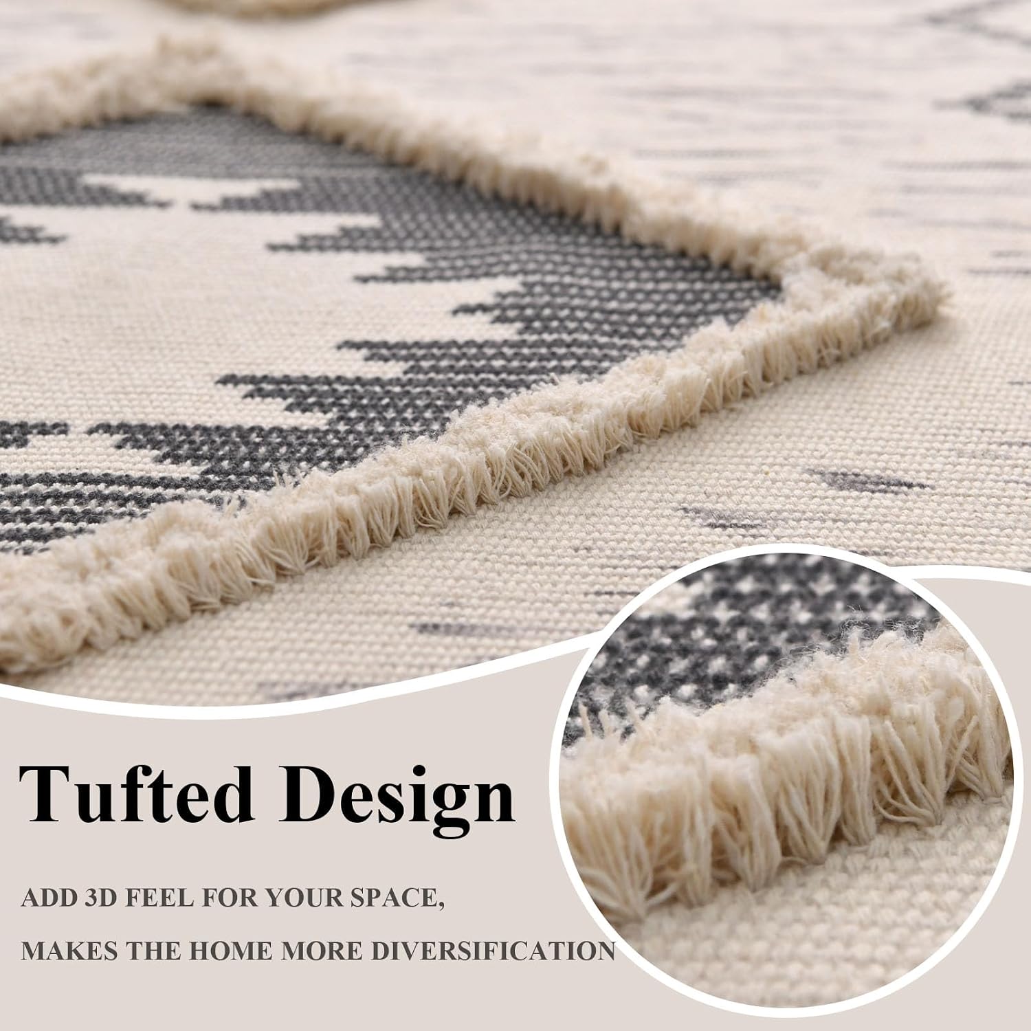 2x6 Grey Boho Washable Runner