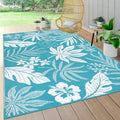 Teal Floral Waterproof Outdoor Rug