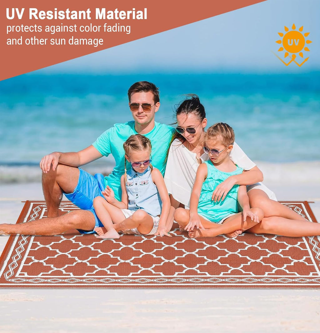 10x14 Orange White Reversible Waterproof Plastic Straw Outdoor Rug