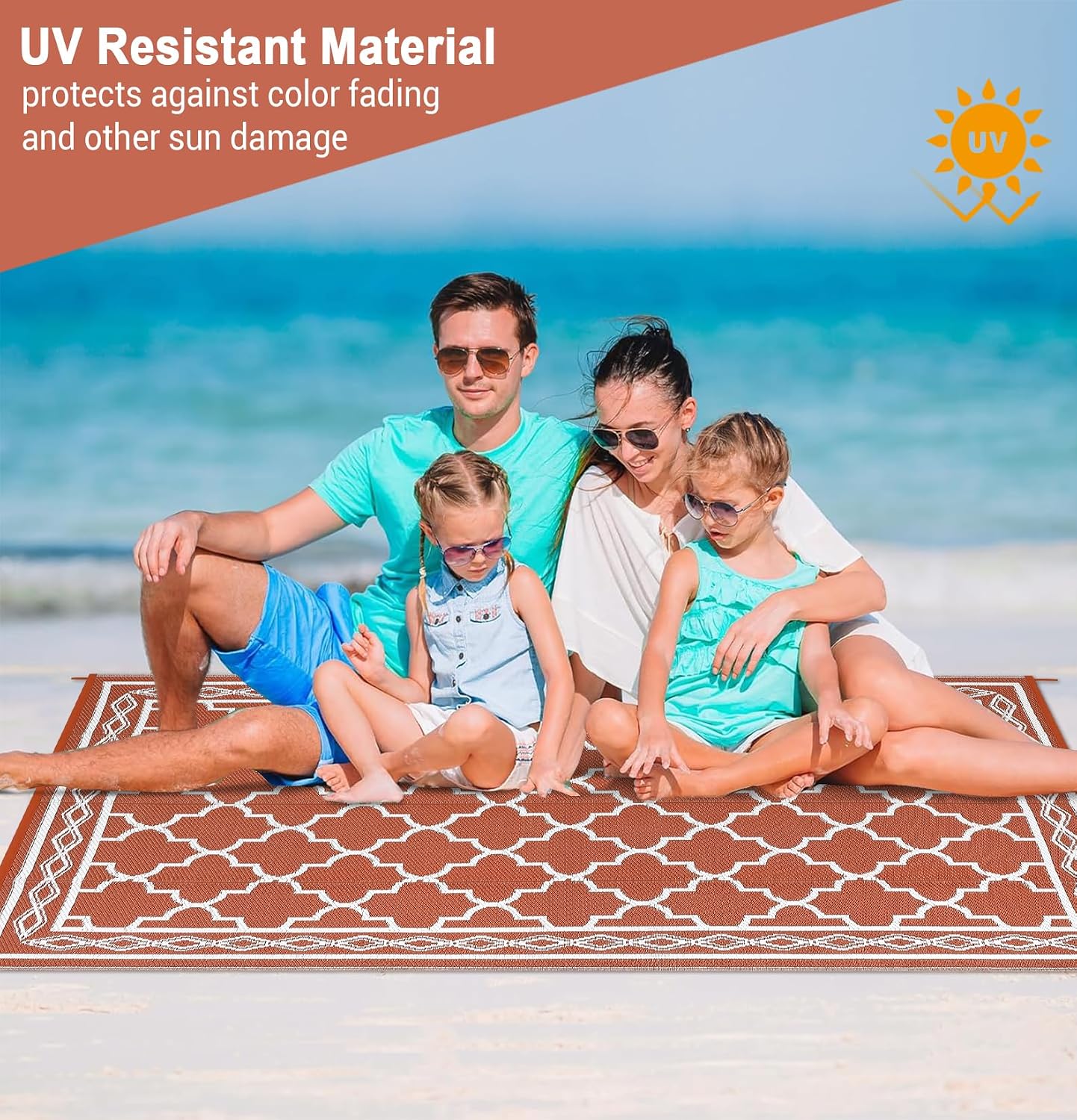 10x14 Orange White Reversible Waterproof Plastic Straw Outdoor Rug