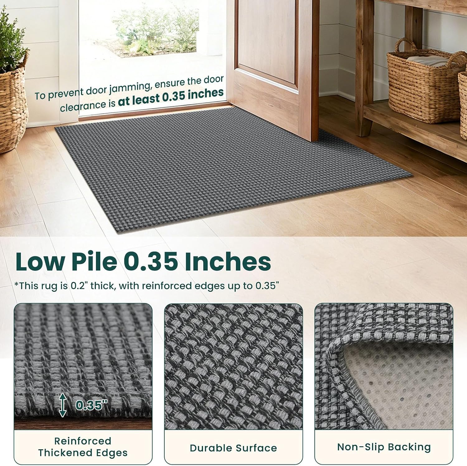 2x6 Grey Washable Hall Runner