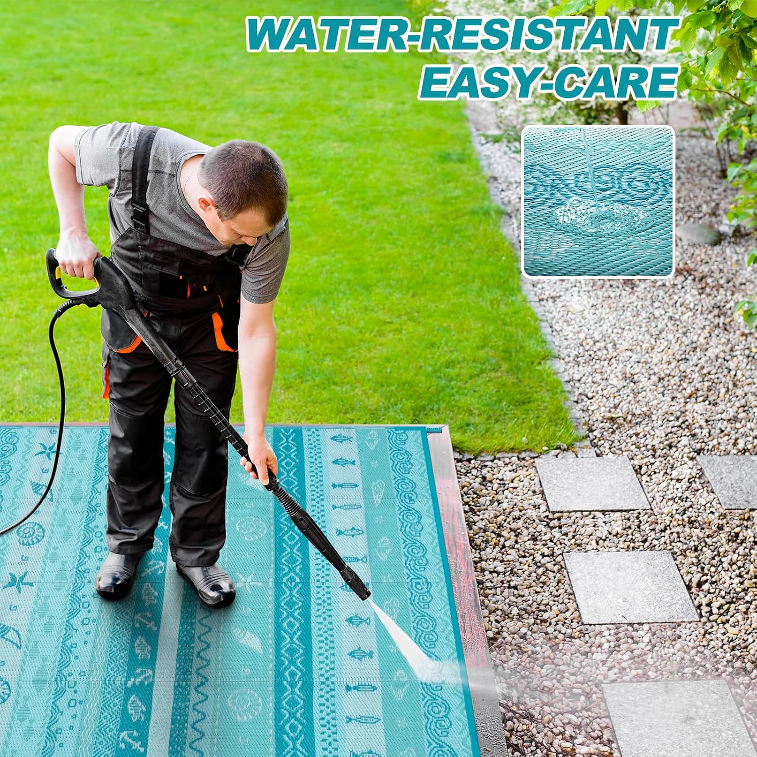 5x8 Blue Reversible Waterproof Outdoor Rug