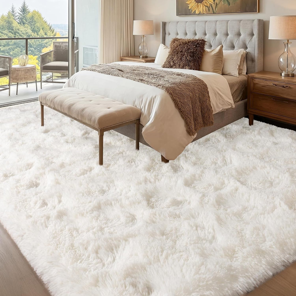 5x7 Cream White Fluffy Non-Slip Shag Area Rug