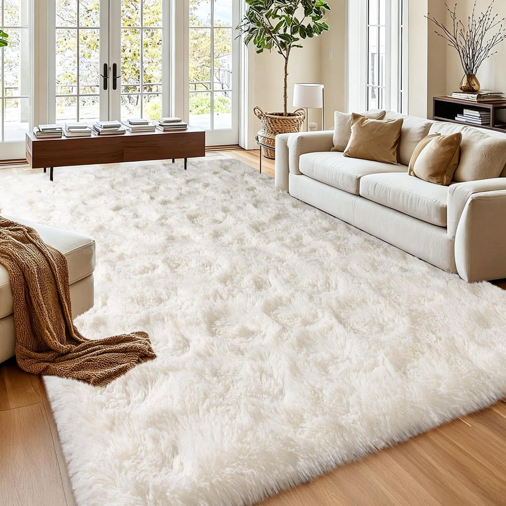 5x7 Cream White Fluffy Non-Slip Shag Area Rug