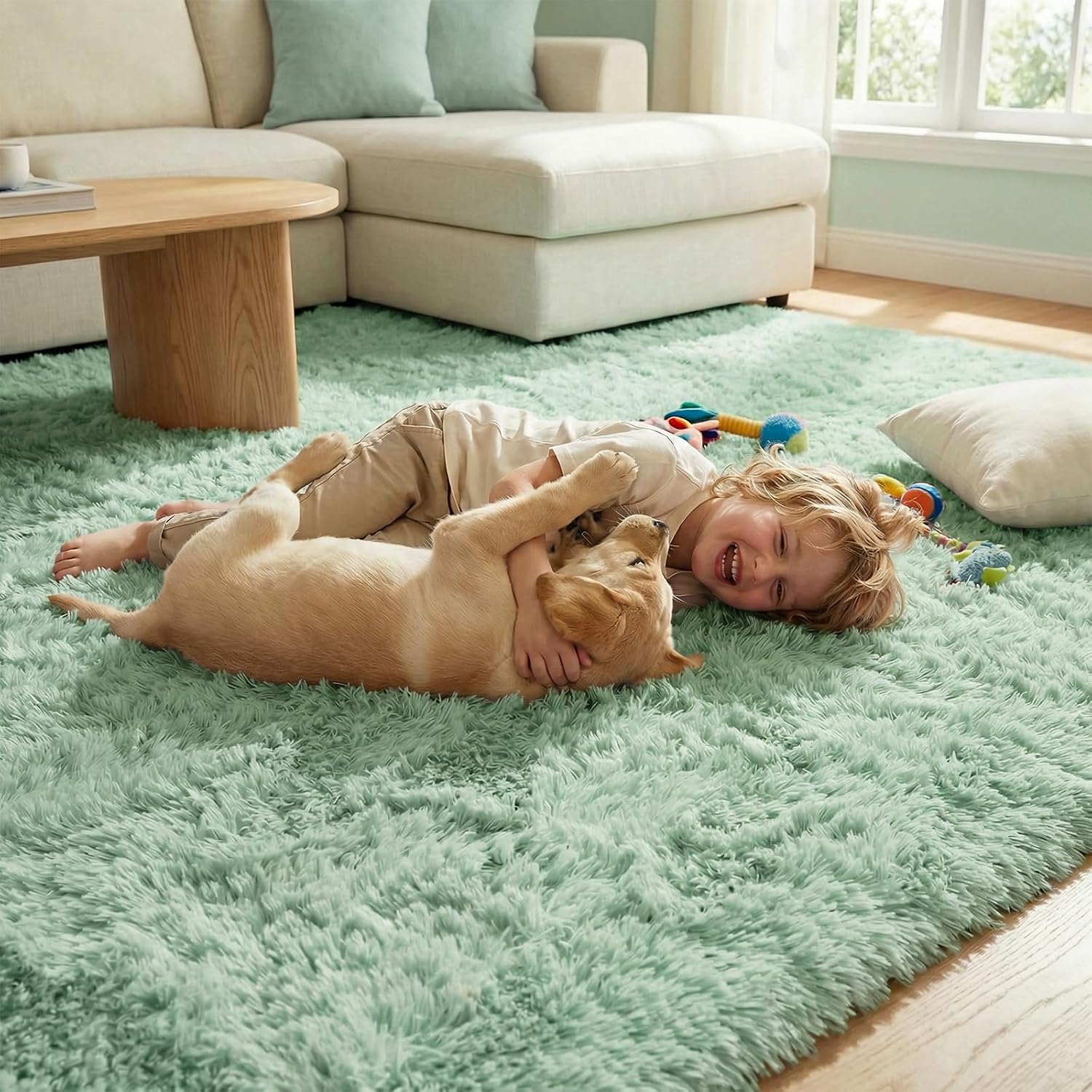Sage Green Fluffy Area Rug