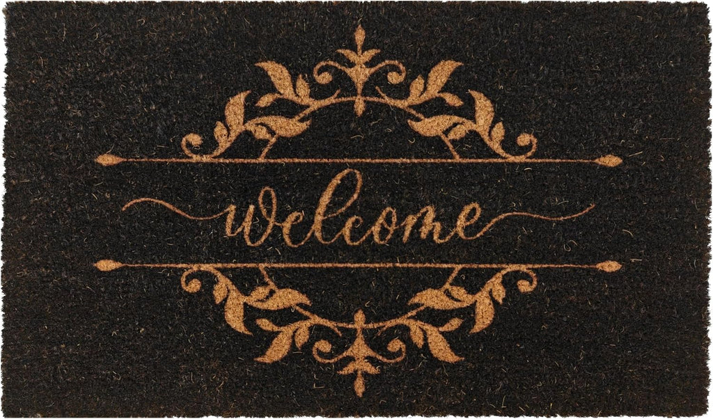 Black Luxury Leaf Coco Coir Door Mat
