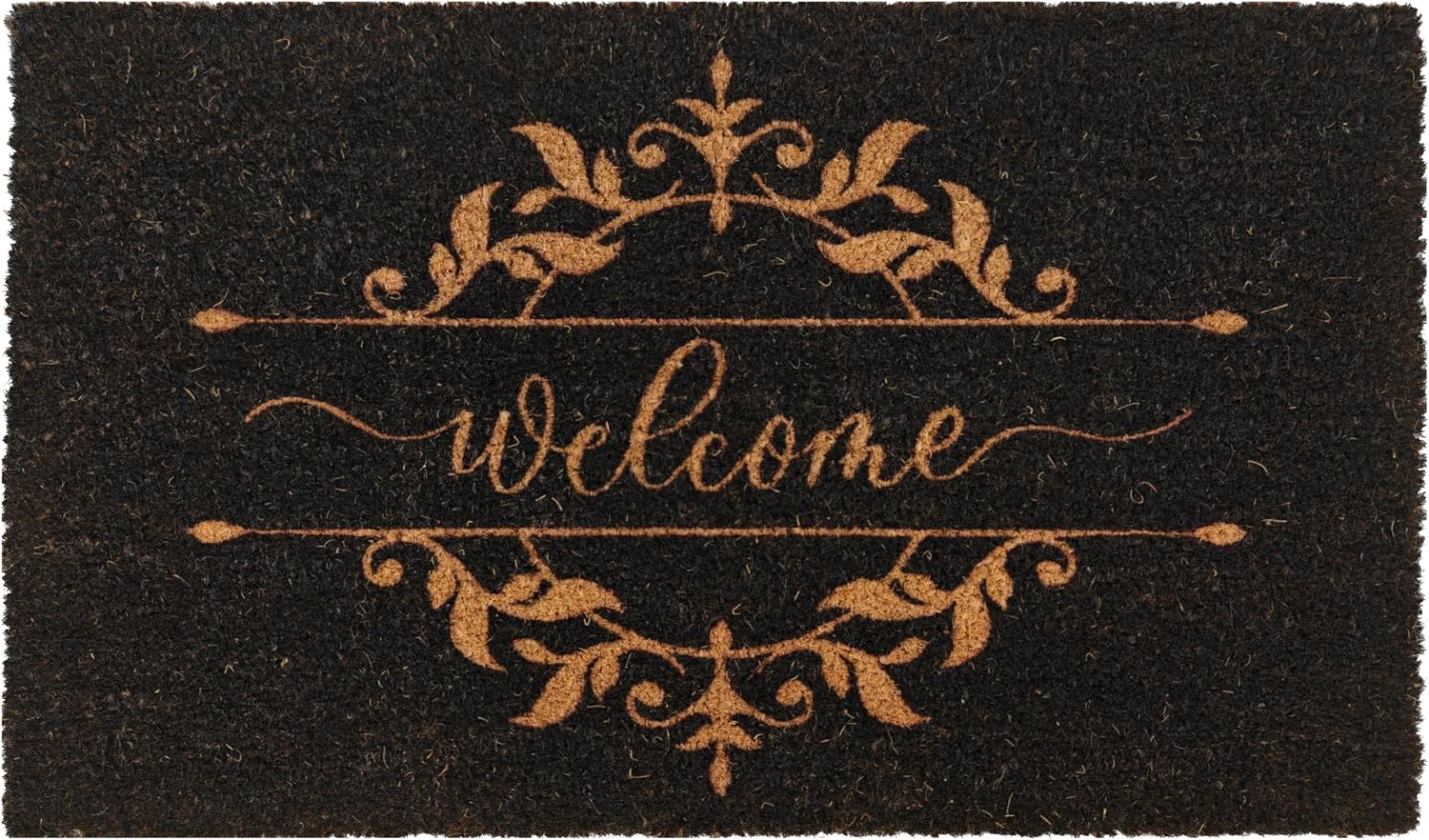 Black Luxury Leaf Coco Coir Door Mat