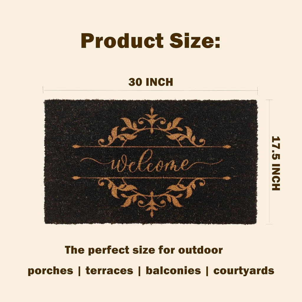 Black Luxury Leaf Coco Coir Door Mat