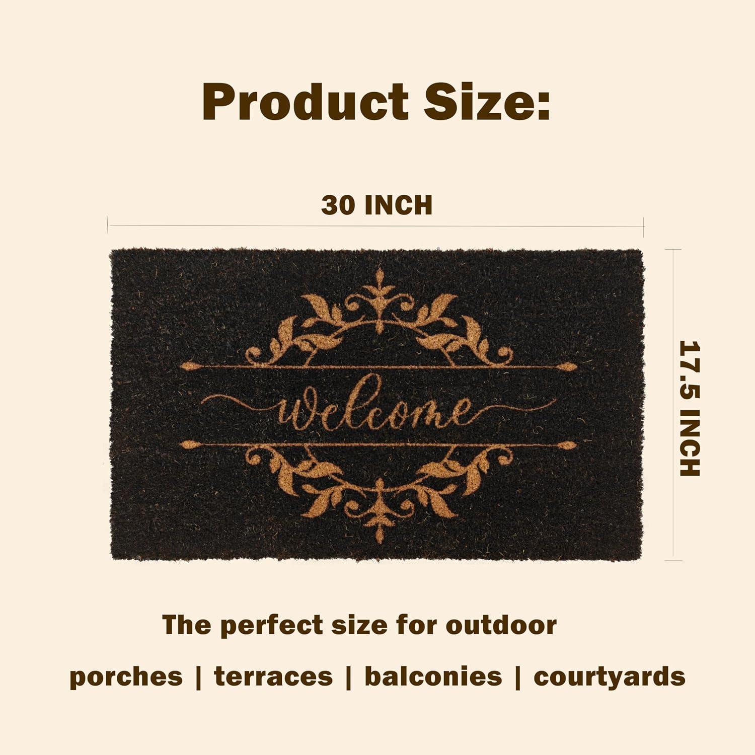 Black Luxury Leaf Coco Coir Door Mat