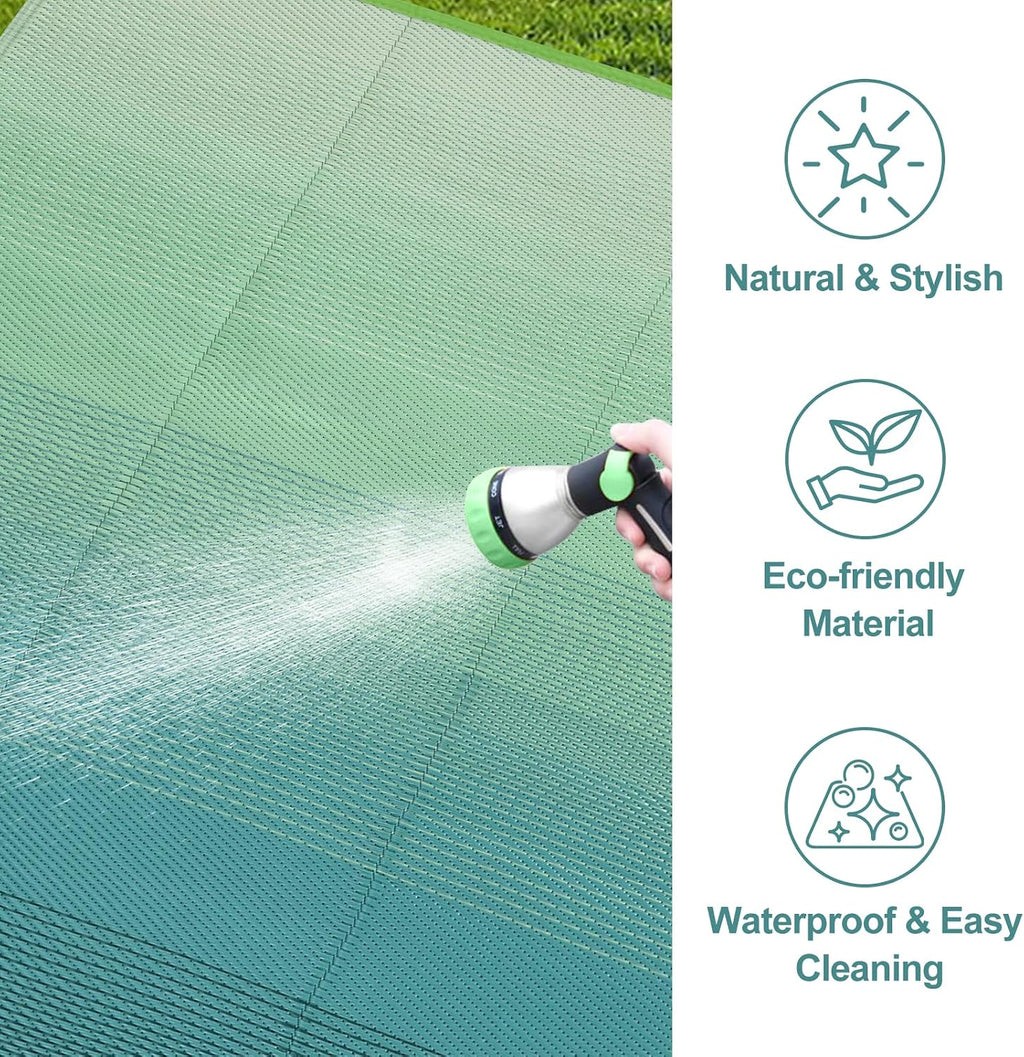 5x8 Blue-Green Reversible Waterproof Plastic Straw Outdoor Rug