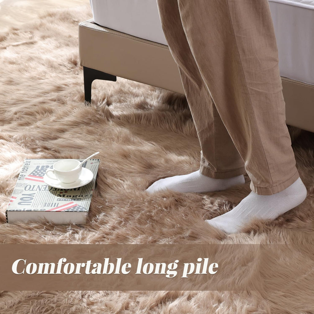 4x6 Washable Beige Faux Sheepskin Shag Area Rug