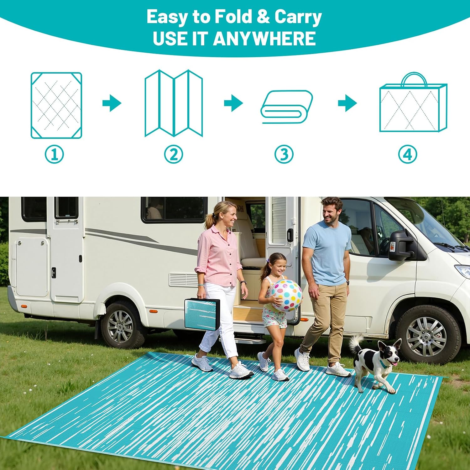 5'x8' Striped Reversible Waterproof Plastic Outdoor Patio Rug