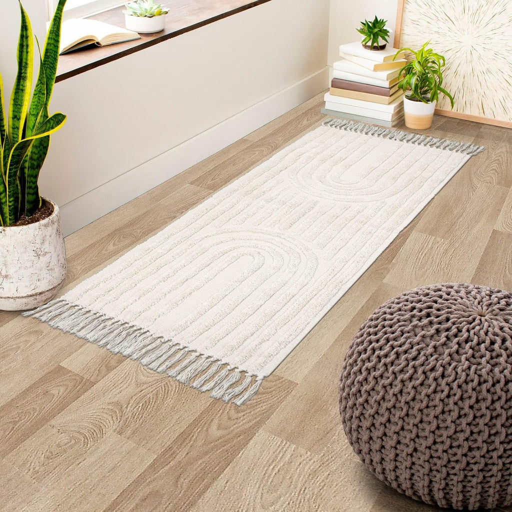 2x5 Beige Boho Tassel Runner