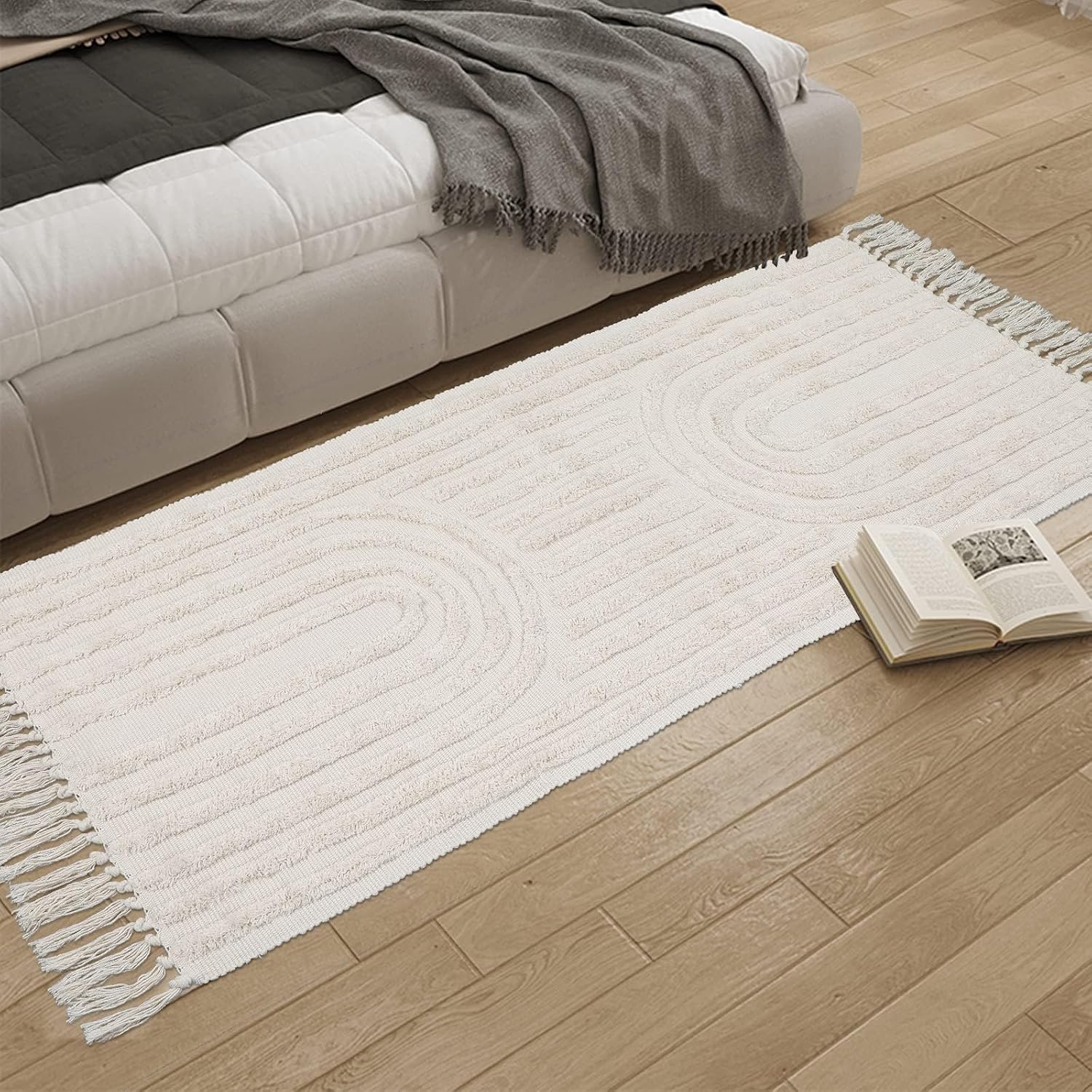 2x5 Beige Boho Tassel Runner