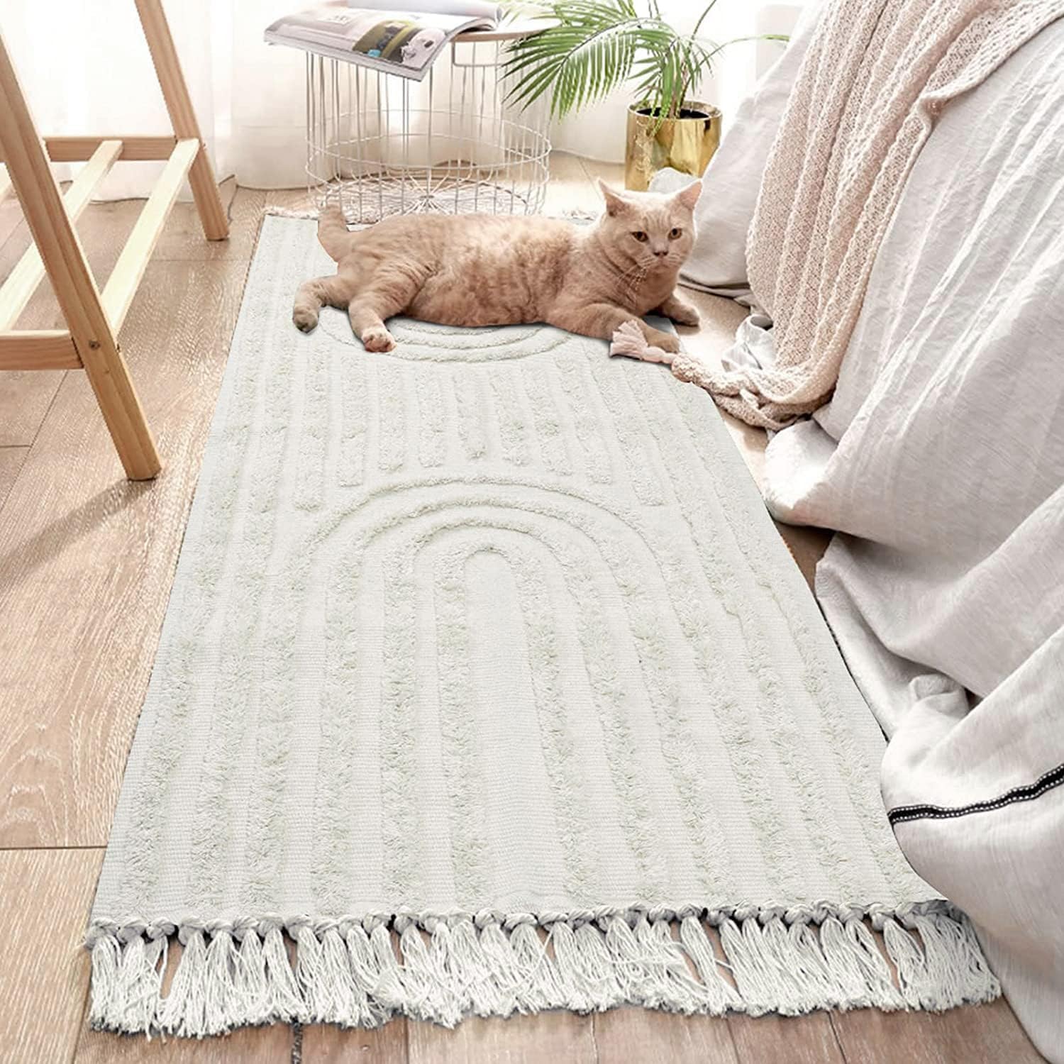 2x5 Beige Boho Tassel Runner