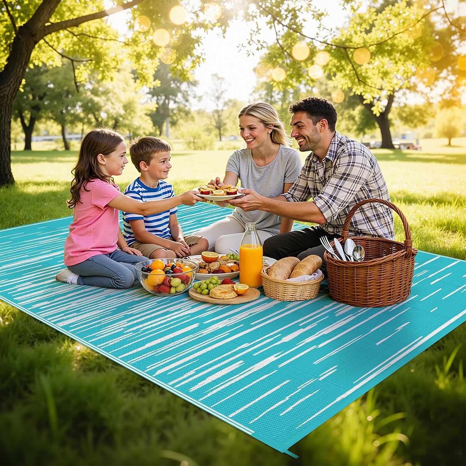 5'x8' Striped Reversible Waterproof Plastic Outdoor Patio Rug