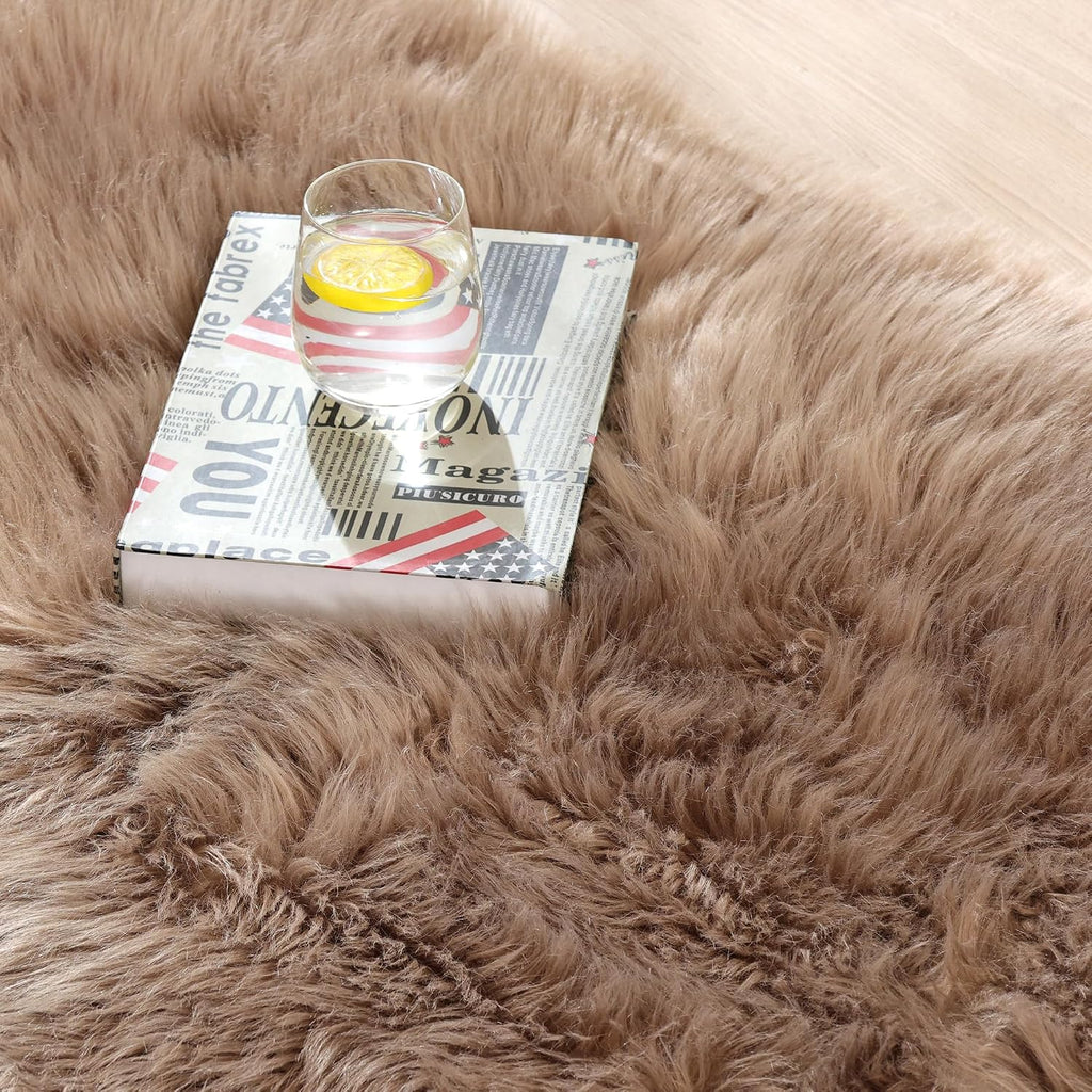 4x6 Washable Beige Faux Sheepskin Shag Area Rug