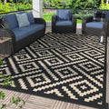 6'x9' Black Beige Reversible Waterproof Patio Outdoor Rug