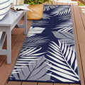 2.5'x8' Navy Leaf Reversible Waterproof Outdoor Runner Rug