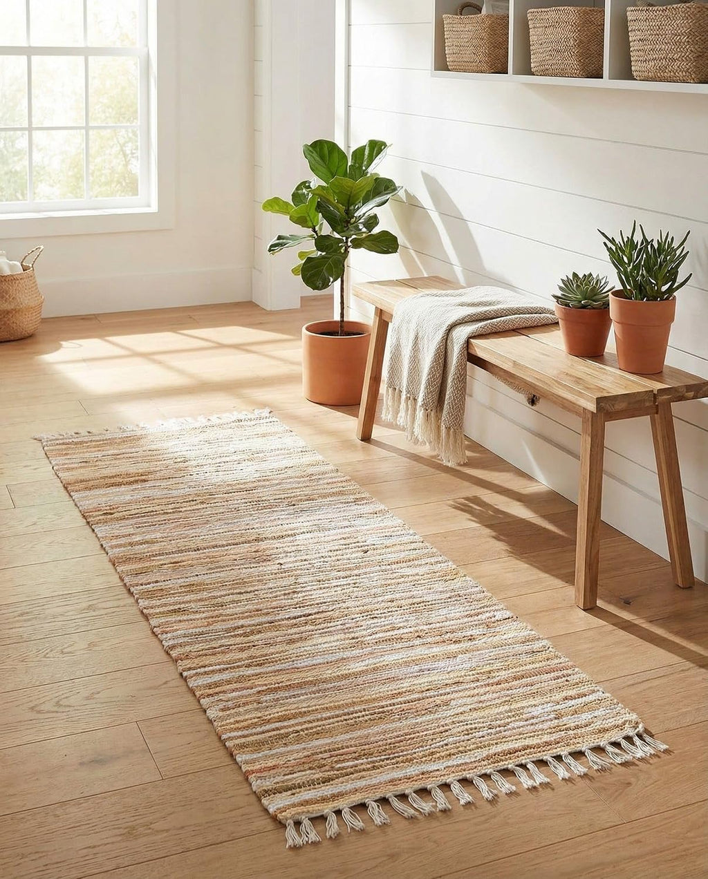 6ft Beige Cotton Hall Runner