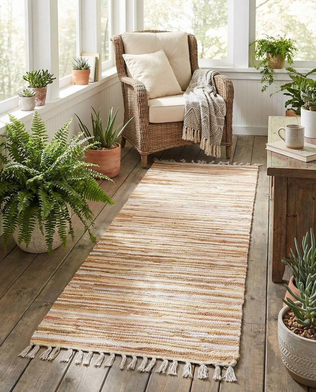 6ft Beige Cotton Hall Runner