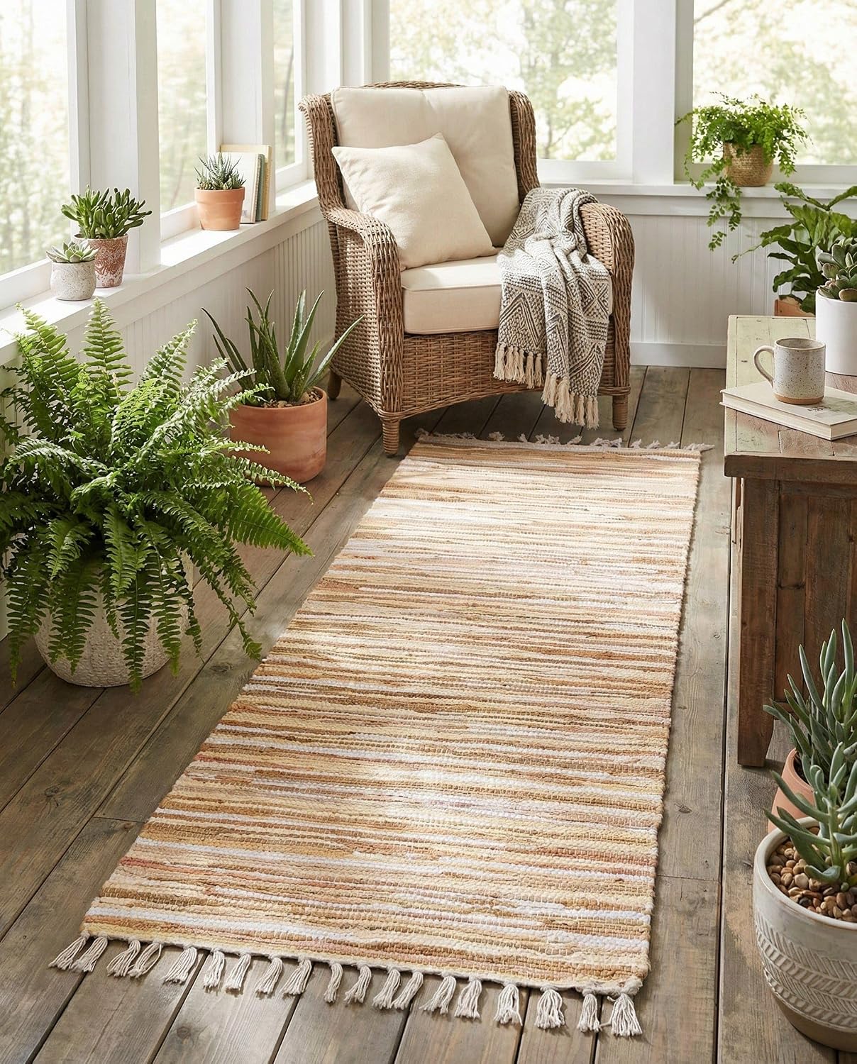 6ft Beige Cotton Hall Runner
