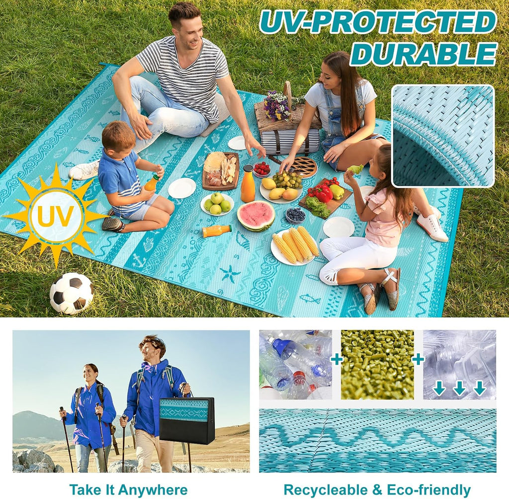 5x8 Blue Reversible Waterproof Outdoor Rug