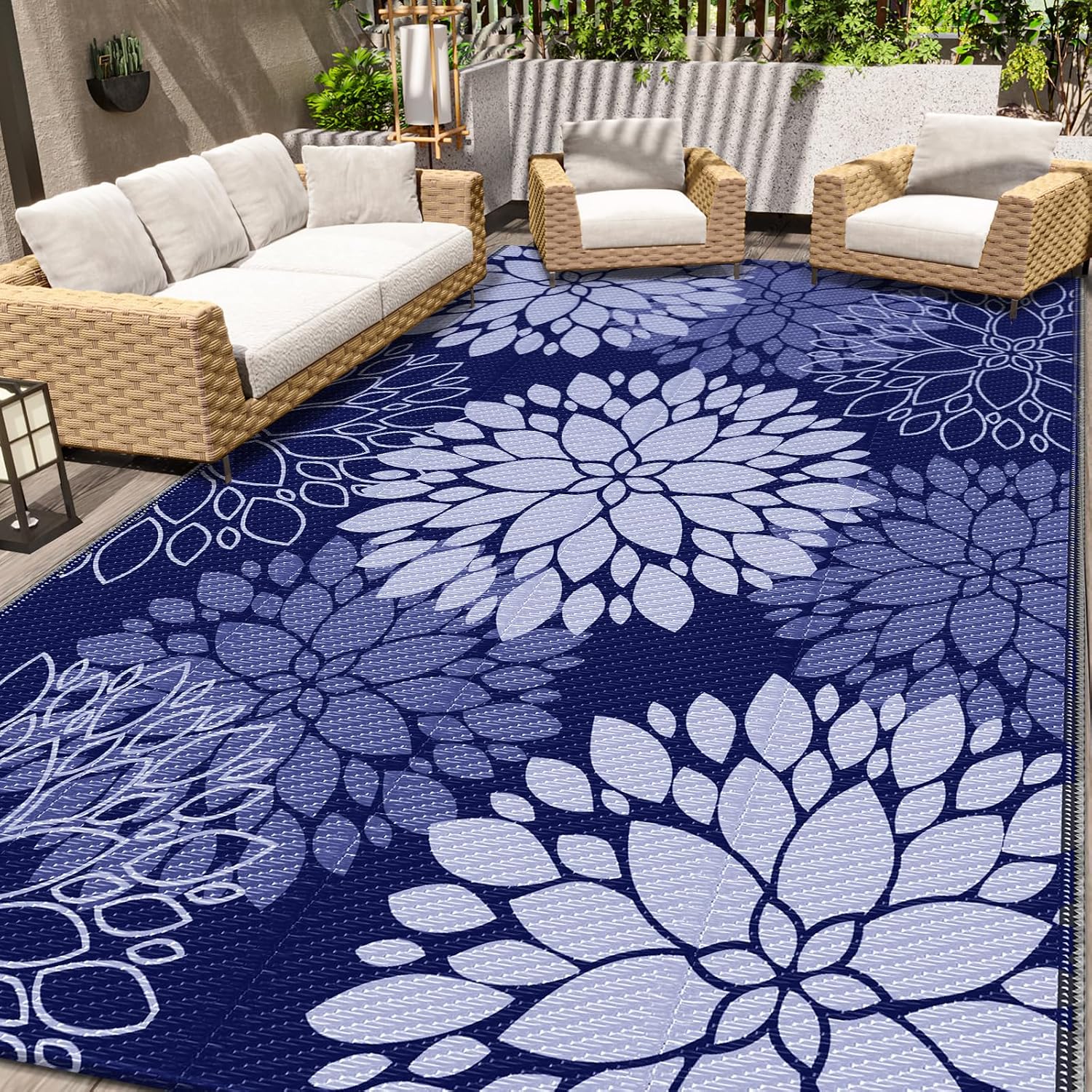 6x9 Blue Waterproof Outdoor Rug