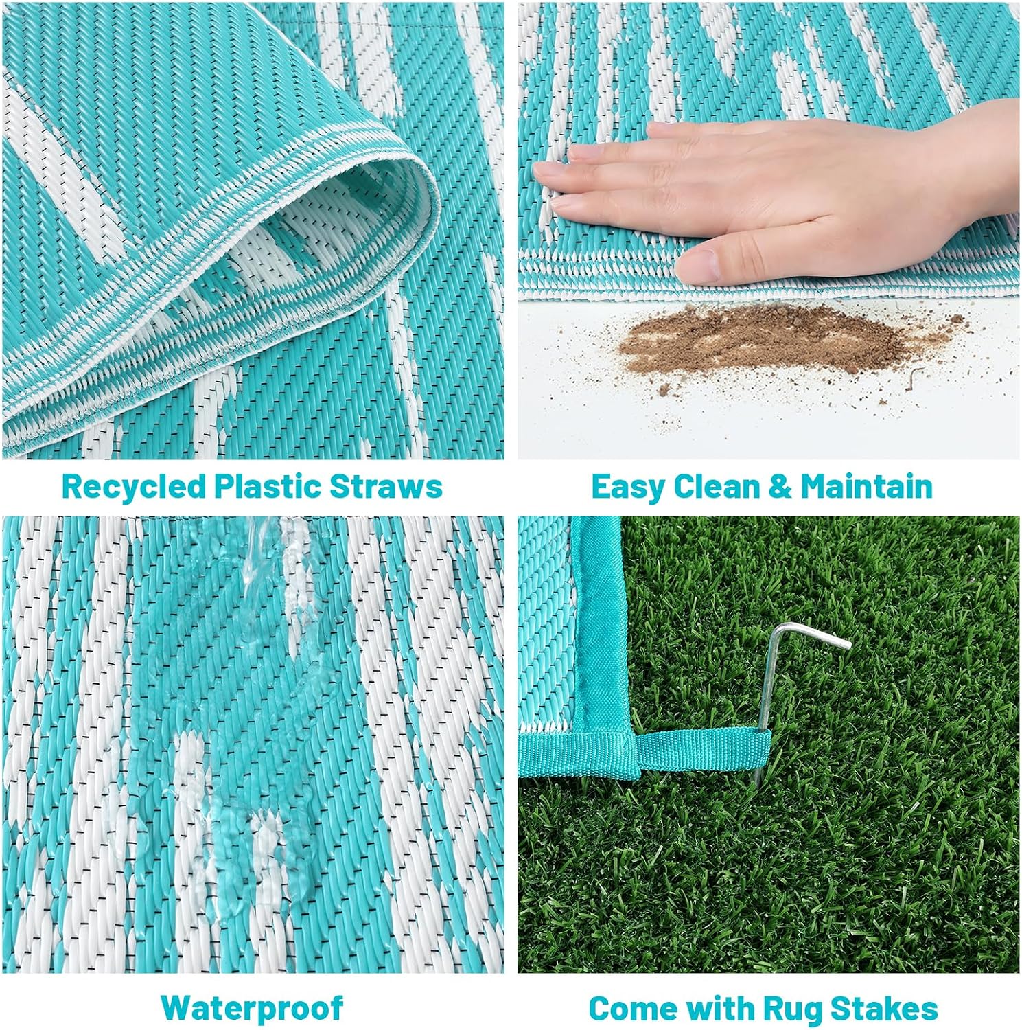 5'x8' Striped Reversible Waterproof Plastic Outdoor Patio Rug