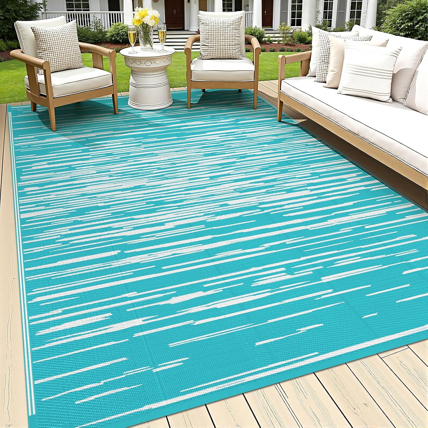 5'x8' Striped Reversible Waterproof Plastic Outdoor Patio Rug