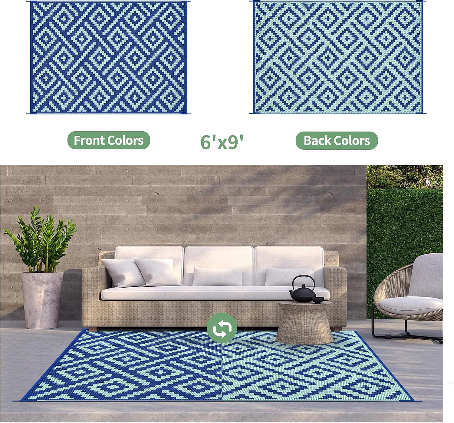 6x9 Royal Blue Reversible Outdoor Rug