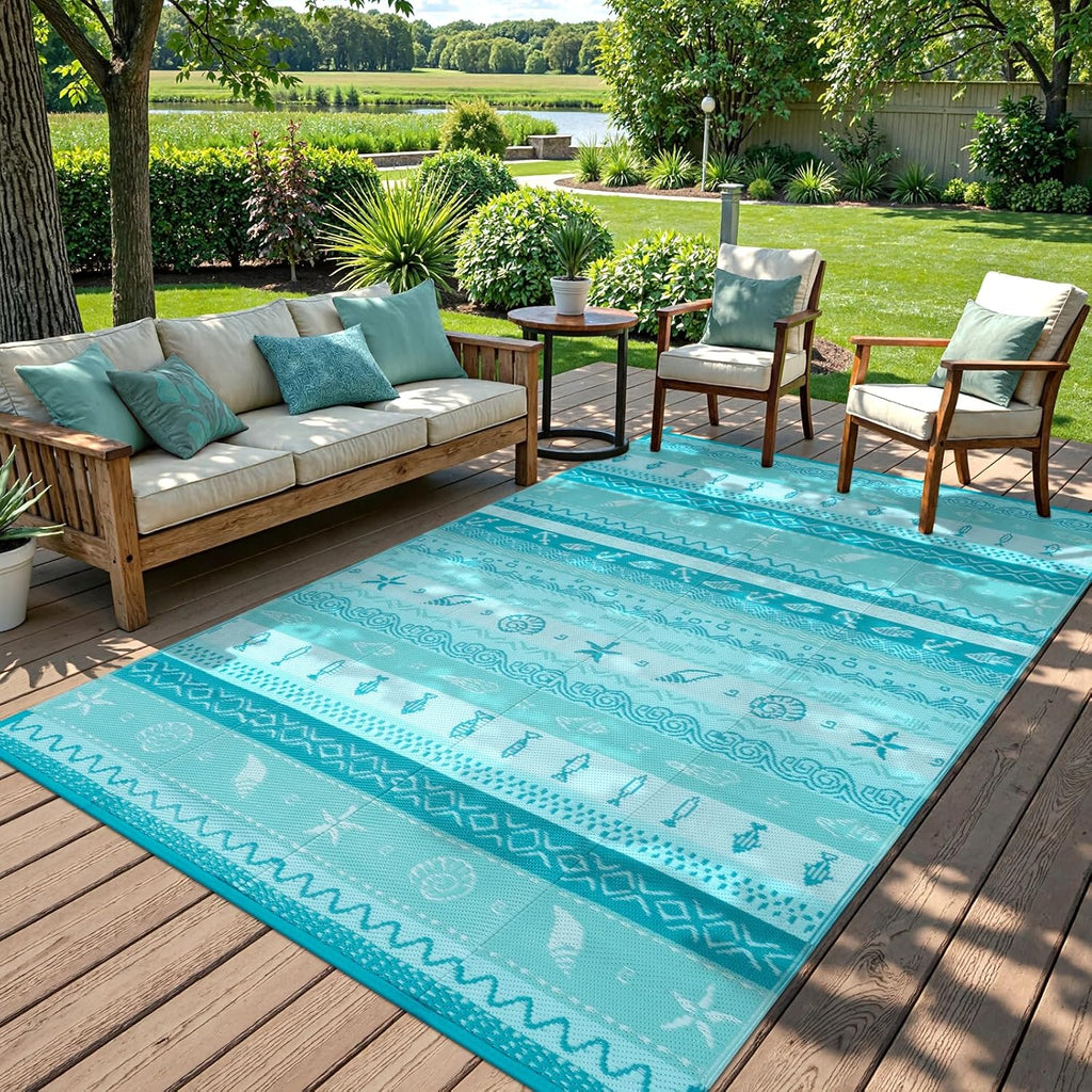 5x8 Blue Reversible Waterproof Outdoor Rug