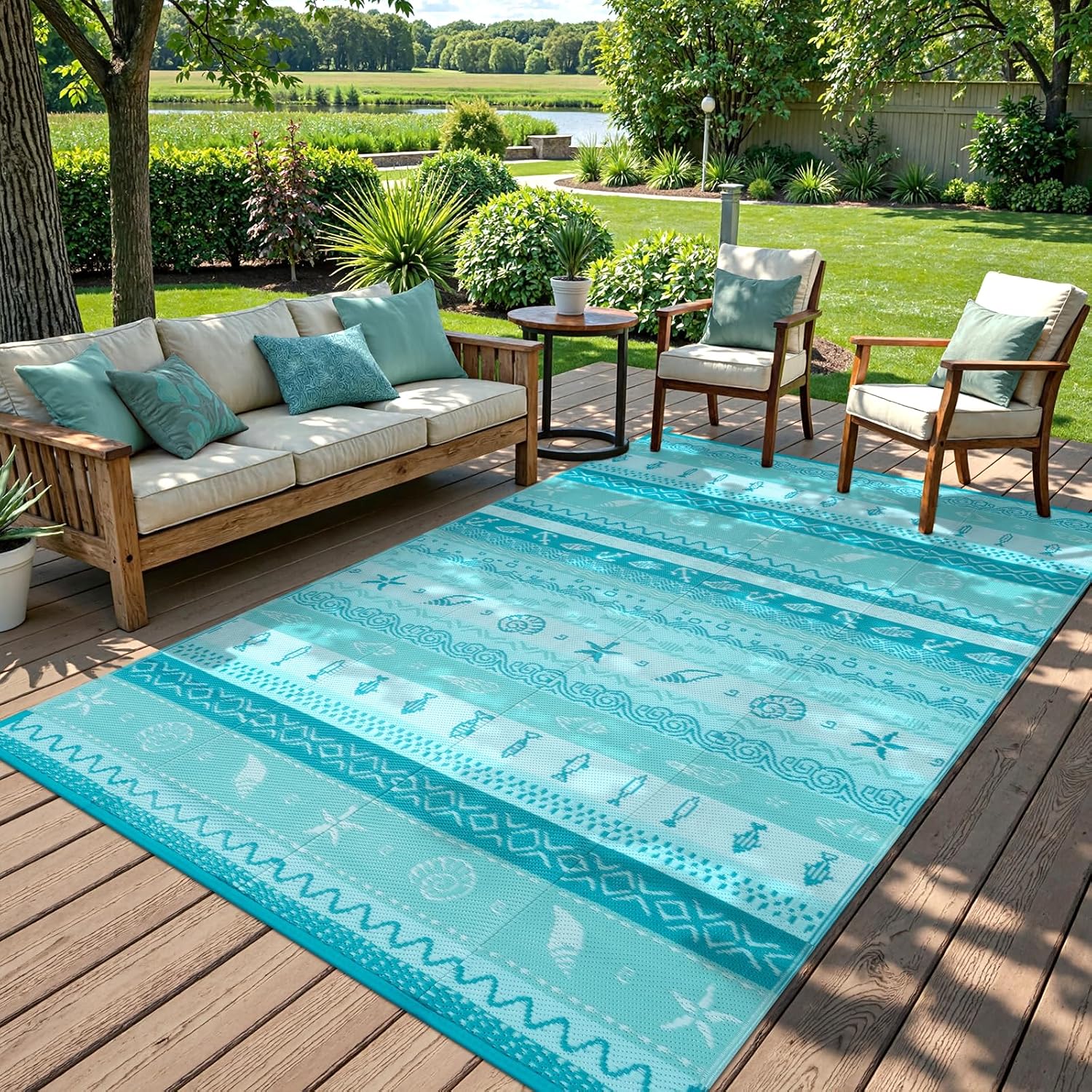 5x8 Blue Reversible Waterproof Outdoor Rug