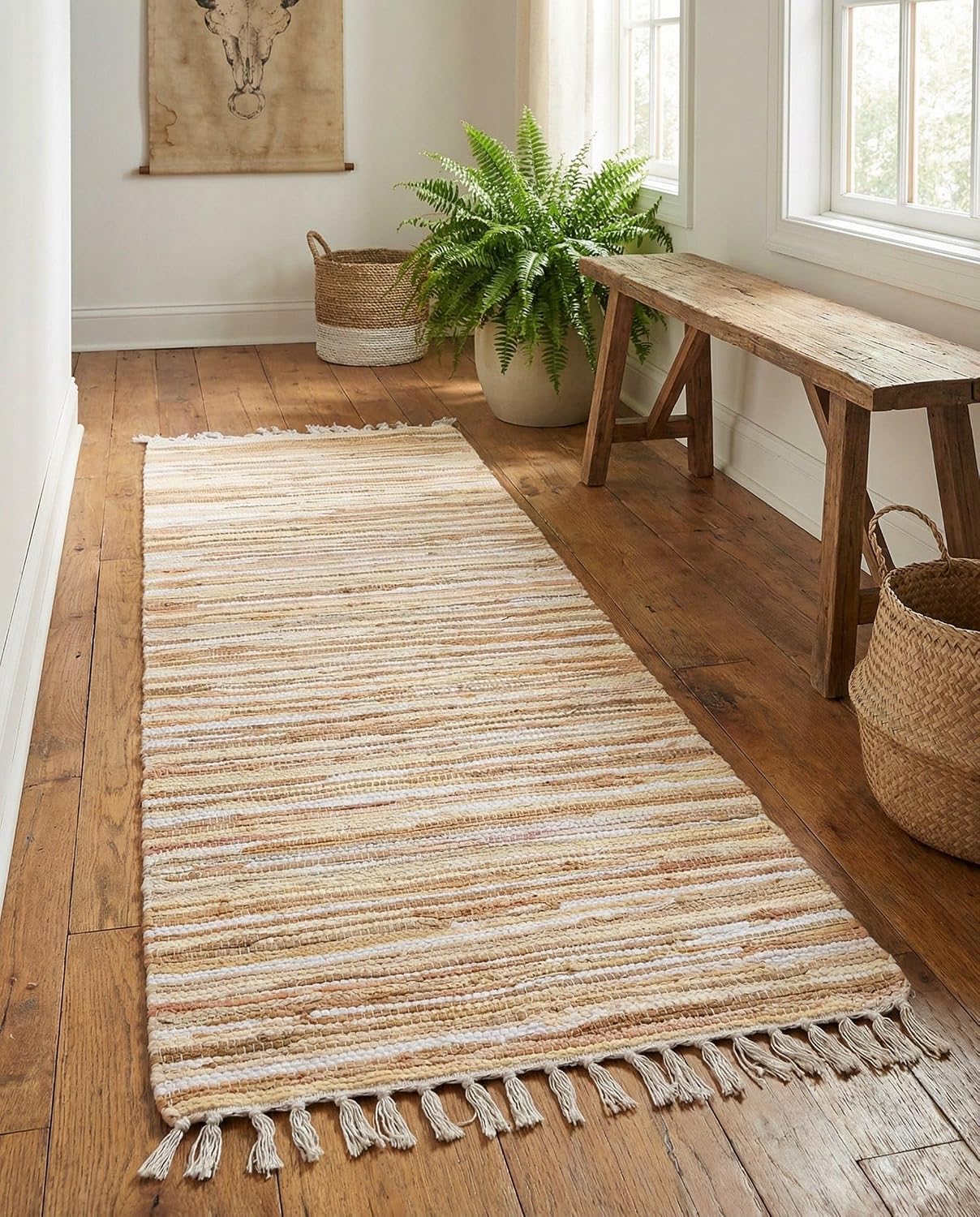 6ft Beige Cotton Hall Runner