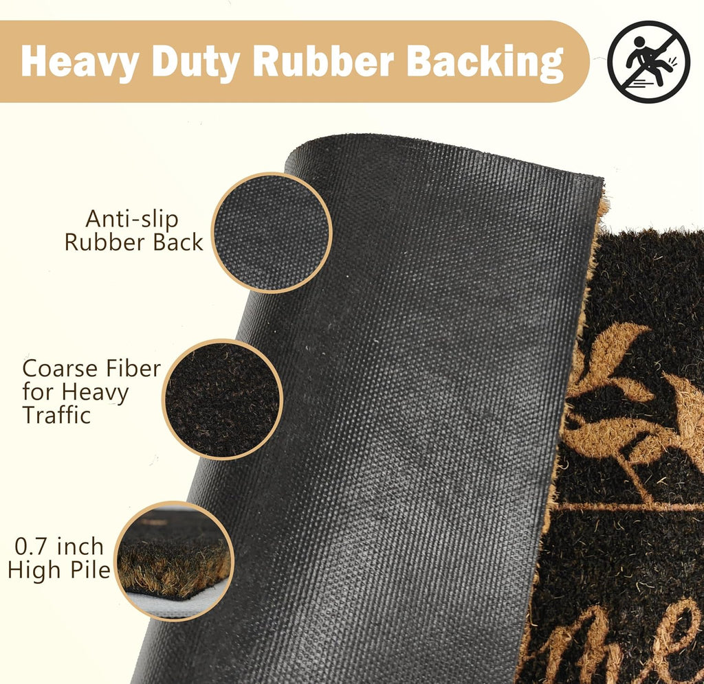 Black Luxury Leaf Coco Coir Door Mat