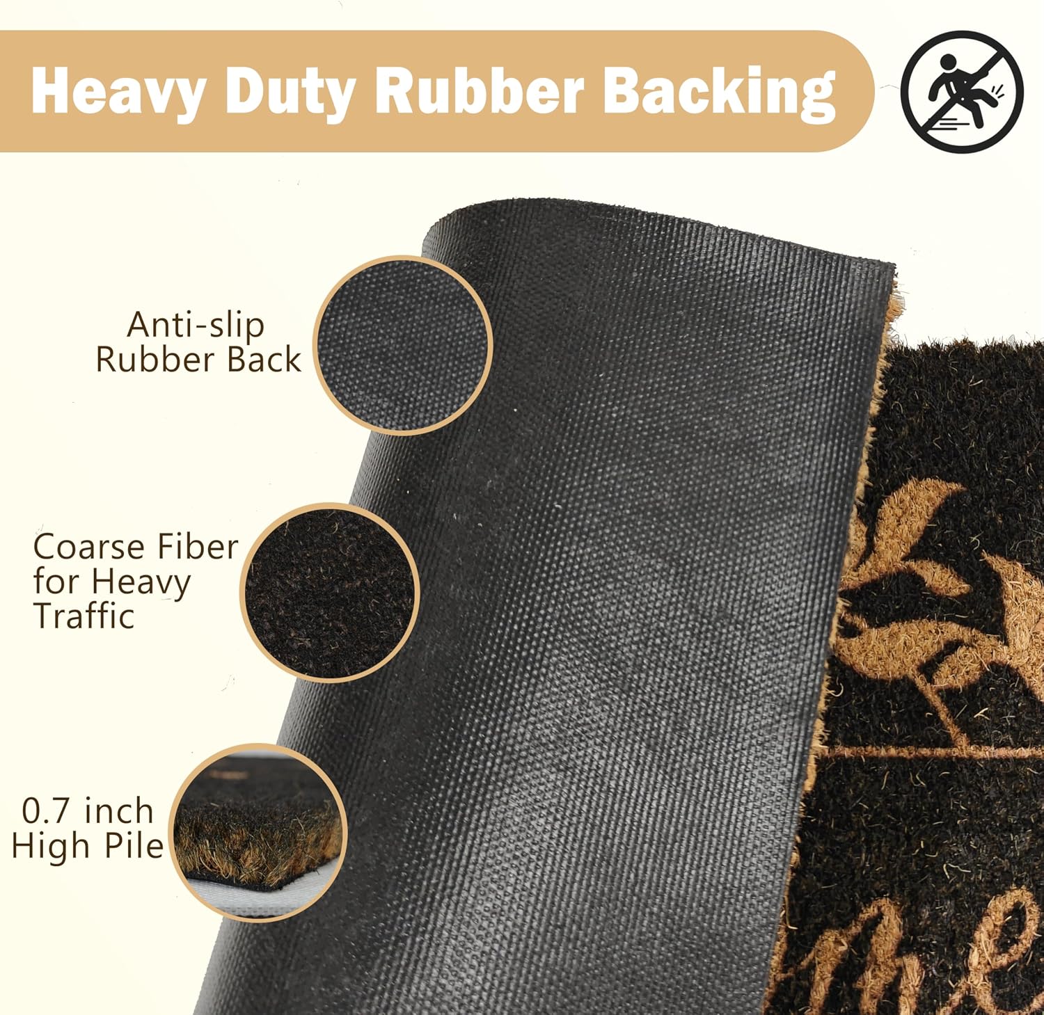 Black Luxury Leaf Coco Coir Door Mat
