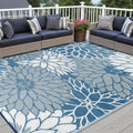 Blue Floral Waterproof Outdoor Rug